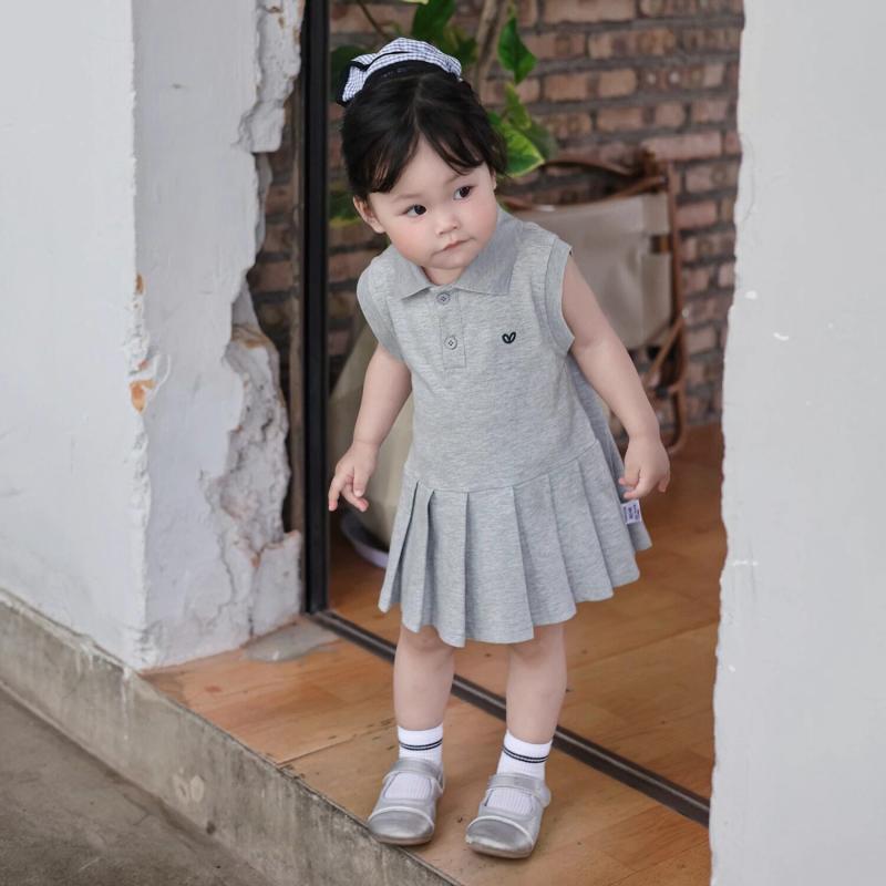 女の子用 ワンピース 夏 プリンセス デザイン かわいい 子供 ドレス ベビー 1歳 誕生日 礼服 ポロ カラ 軽やか コットン 混 吸湿速乾 素材 ピンク 系 パステル カラー 通園 普段使い