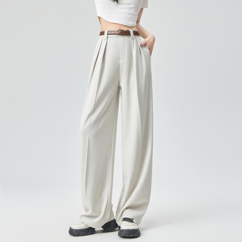 ワイドパンツ 女性用 高腰 春夏 垂感 ストレート ロング丈 ゆったりシルエット シンプル テーラードパンツ 軽量 伸縮性 吸湿速乾 普段使い デイリーウェア 通勤 通学 ブラック グレー ベージュ