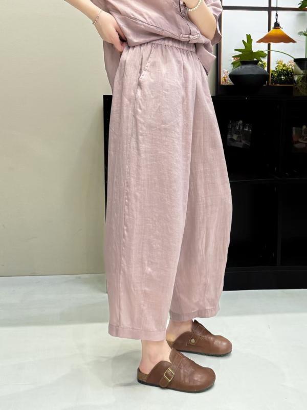 レディース 麻 灯籠パンツ 春夏 切り替え ハイウエスト ゆったりシルエット 気品 スリム 普段使い 軽量 通気性 吸湿速乾 ベーシックカラー コットン混 ストレッチ 快適 リラックスウェア