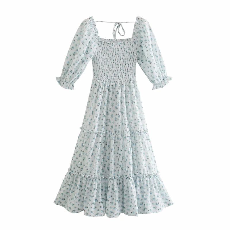 ワンピース レディース 春夏 ロングドレス 法式 初恋 甘め 優しい 風 フレア袖 シフォン 花柄 フレアシルエット 軽量 透け感 通勤 デイリー ピンク アイボリー ブラック 再生繊維 吸湿速乾 ゆったり カジュアル