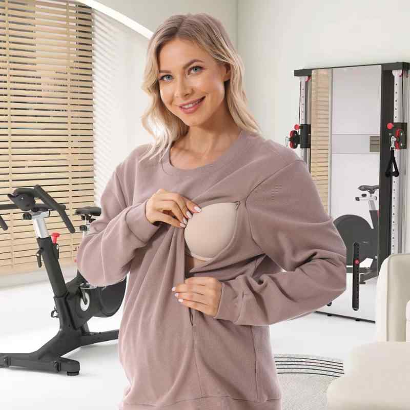 秋冬 妊婦 長袖 授乳 フーディ トップス 外穿 ゆったり ルームウェア 妊婦服 クロスボーダー ビッグサイズ コットン混 吸湿速乾 柔らかい グレー系 ブラック ベージュ 暖か素材 伸縮性 日常使い 授乳しやすい ゆったりシルエット 妊婦向け カジュア
