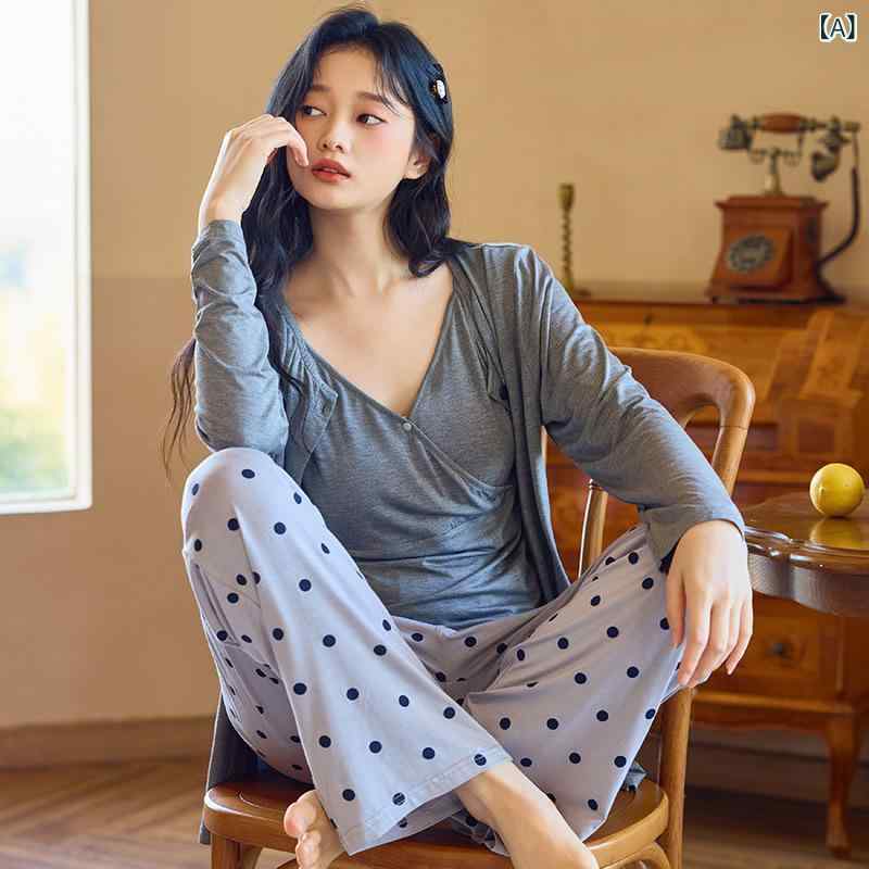 マタニティ ウェア 夏用 薄手 産後用 3点セット 哺乳ブラ付き 胸パッド ホームウェア 春夏 待産 妊婦 寝間着 綿素材 伸縮性 授乳機能 ゆったりシルエット 日常使い 軽量 吸湿速乾｜リバーパディ