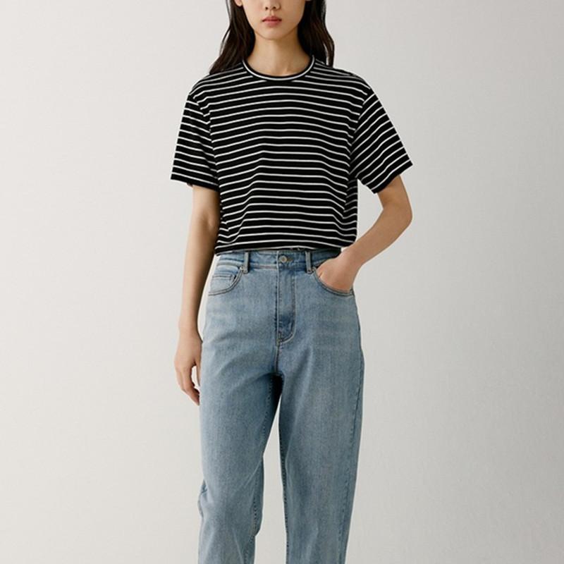 Tシャツ レディース ゆったり 大きいサイズ トップス カットソー 綿 丸首 クルーネック 長袖 ボーダー柄 ブラック ホワイト モノトーン レトロ カジュアル 普段使い 体型カバー 着痩せ 細見え お腹周り 二の腕カバー 柔らかい 通気性 コットン シ｜リバーパディ