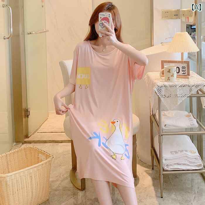 パジャマ 女性用 春夏 かわいい 中長丈 スリープドレス 大きいサイズ ゆったり 妊婦 ホームウェア 綿素材 部屋着 ゆったりシルエット 日常使い