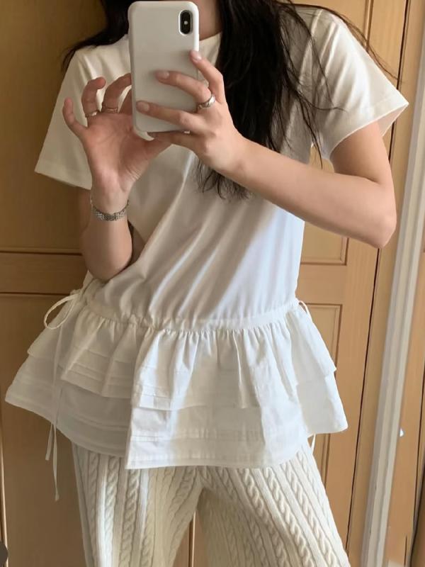 ティーシャツ お上さん用 春夏 韓国  短袖 トップス 白いこと 花柄 スピード競技 収腰 ご機嫌酉の方角 軽さ 綿原材料 通い用 普段使い走り 心地よい ビッグ影ぼうし Vのど首 吸湿速乾 伸縮性 当たること冷感 さくら色系 象牙色 トップス-Tシャツ・カットソー
