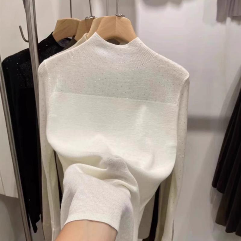 半高領 風 装飾 高級感 モダン ソフト ウール ニット トップス セーター 女性用 秋冬 韓国 ファッション シャツ 長袖 暖か 伸縮性 切り替え ブラック グレー ベージュ 通勤 普段使い