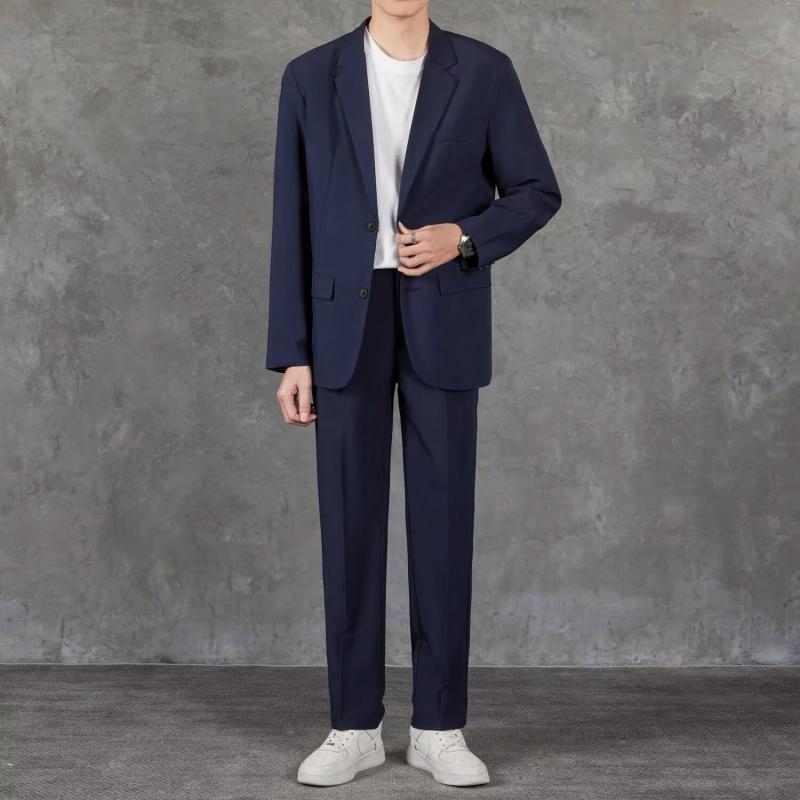 メンズ スーツ セット 秋冬 スタイリッシュ ソリッドカラー 男性用 コート ジャケット 2点セット 百搭 ビジネス カジュアル ウール混 軽量 伸縮性 高級感 通勤 普段使い