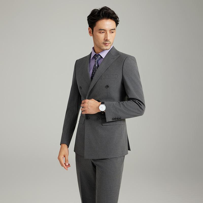 メンズ スーツ 2025春季 セット 修身 ビジネス レジャー 大きいサイズ ダブルブレスト 西服 礼服 高級感 ビジネス 西装 ウール混 伸縮性 通勤用 フォーマル ブラック ネイビー グレー 細身シルエット 快適フィット|リバーパディ