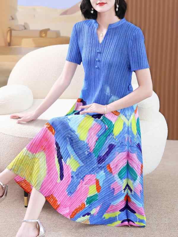 ママス 夏 ワンピース 女性用 高級感 気品 ロング丈 ゆったりシルエット 大きいサイズ 軽量 綿混 フレア 膝下丈 花柄 ベーシック 普段使い 通勤 春夏 ブラック ネイビー ベージュ