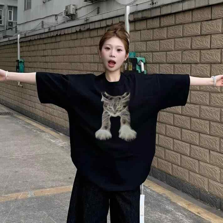 夏用 綿 レディース ゆったり 半袖Tシャツ デザイン ハイストリート アメリカン スタイル 個性派 トップス カジュアル 普段使い 軽量 吸湿速乾