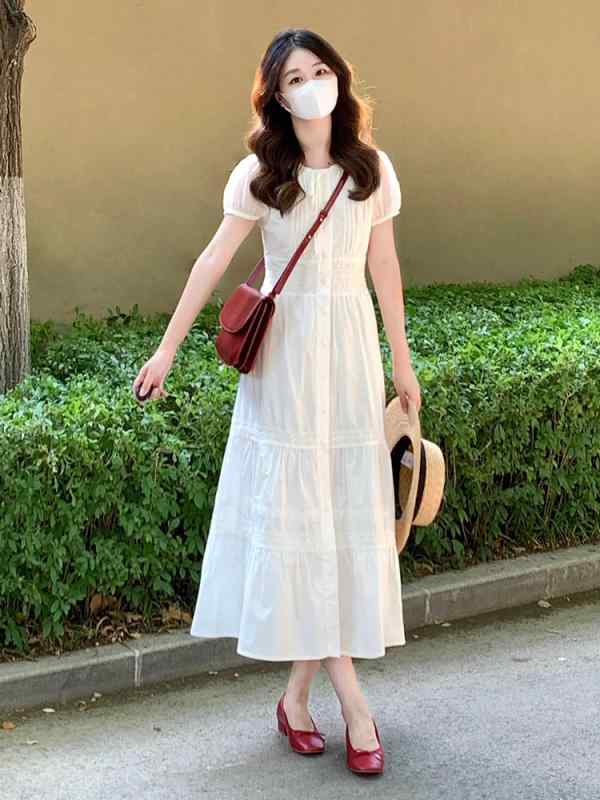 衣装 レディース 白いこと 夏 中長丈 フレンチ表現スタイル か細い スピード競技 窈窕たる 御姫様 初恋 可愛らしい 窈窕たる 女子らしい 軽さ 通気性 綿織物 混紡