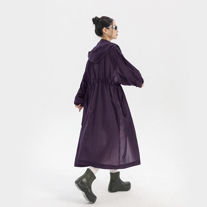 UVカット 日焼け防止服 女性用 ゆったり 大きめ ロング丈 夏用 軽量 薄手 通気性 吸湿速乾 膝下丈 フード付き アウター
