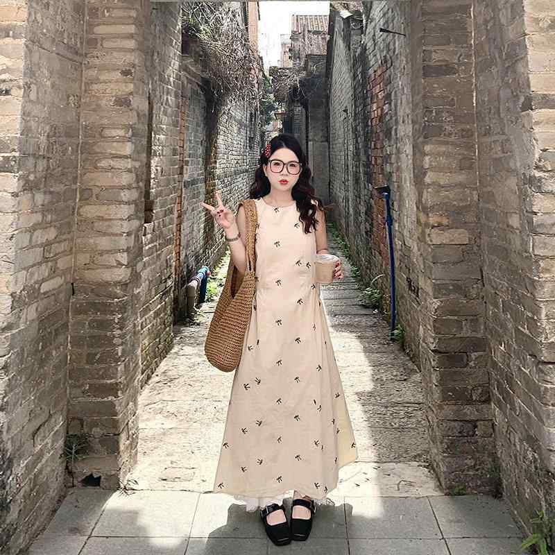 レディース 衣装 刺しゅう  杏色 ノースリーブ 夏 たまり場 キャミー 表現スタイル 窈窕たる 御召しもの 口さかしい 影ぼうし 通い 普段使い走り 砂浜 度假 風