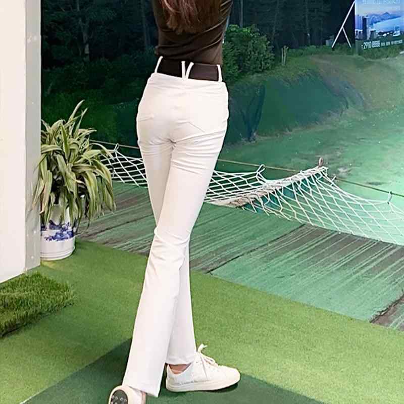 レディース ゴルフパンツ 夏用 ハイウエスト スリムフィット フレアロング 速乾素材 吸湿速乾 スリット入り スポーツウェア アクティブ 軽量 伸縮性 ゴルフウェア アウトドア