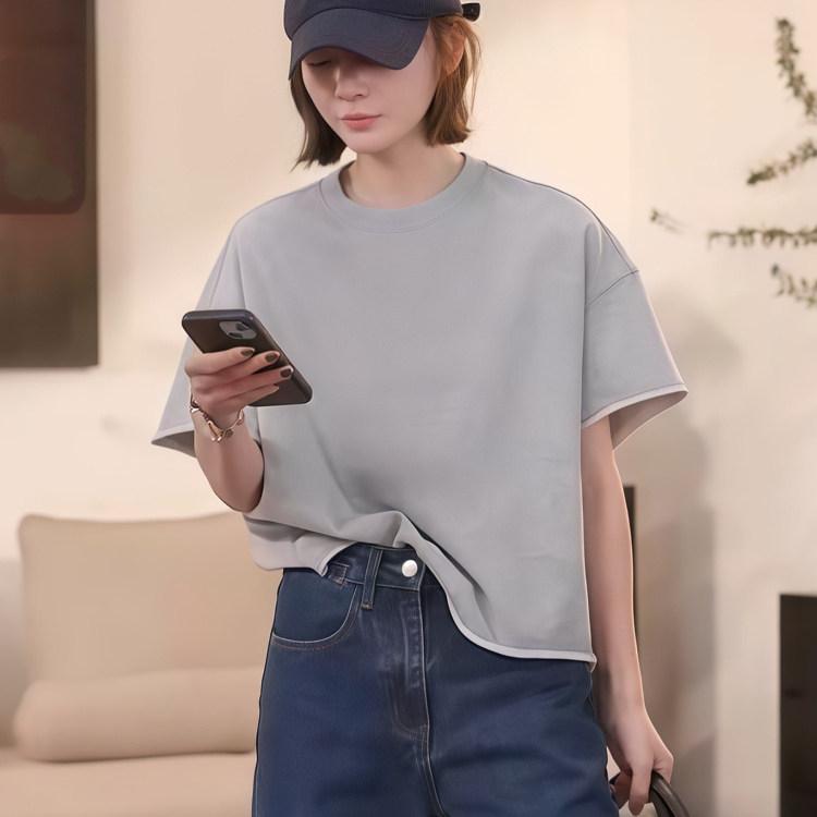 レディース Tシャツ 短袖 ロールアップ 韓国 ワイドシルエット ゆったり カジュアル リラックス 夏 日常使い コーディネート トップス