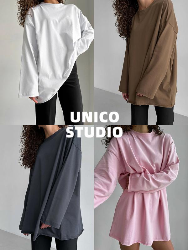 Tシャツ オーバーサイズ ゆったり 長袖 ラウンドネック 単色 シンプル カジュアル トップス 日常使い ユニセックス リラックスフィット 無地