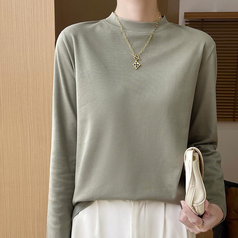 レディース 長袖 Tシャツ ゆったり ビッグシルエット 半ハイネック コットン素材 春夏 インナー トップス ベースレイヤー 普段使い