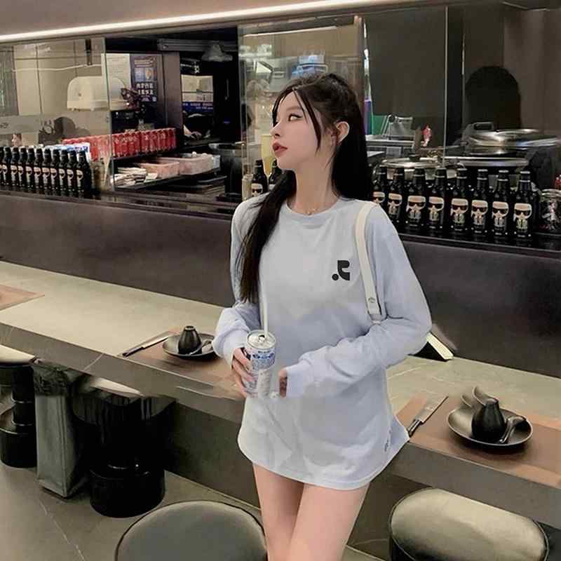 レディース Tシャツ 長袖 トップス 秋用 カジュアル ゆったり フィット アメリカンスタイル アルファベット プリント インナー ユニセックス ペア 普段使い コットン混 吸湿速乾 ブラック グレー ベージュ