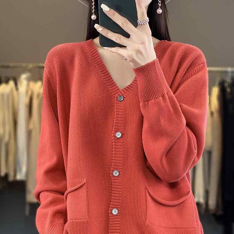 カーディガン レディース Vネック ゆったり ショート丈 長袖 ニット コットン 綿 毛玉防止 春秋 レイヤード アウター エレガント トップス 通勤 普段使い 軽量 伸縮性