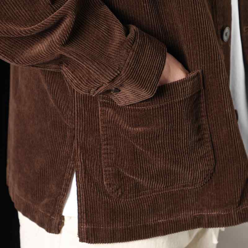 シャツ 長袖 コーデュロイ 純綿 太ストライプ レトロ 無地 シンプル スタンドカラー アウター ジャケット トップス コットン ビンテージ 普段使い｜リバーパディ