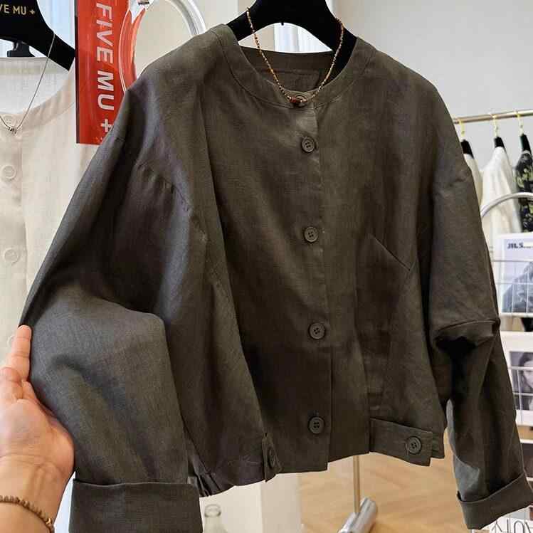レディース 春 薄っぺら UVとり捨てる 上衣 麻 リネン原料品 丸首 蚊食い鳥袖 遊撃手丈 御前上等感 軽さ アウトドア 普段使い