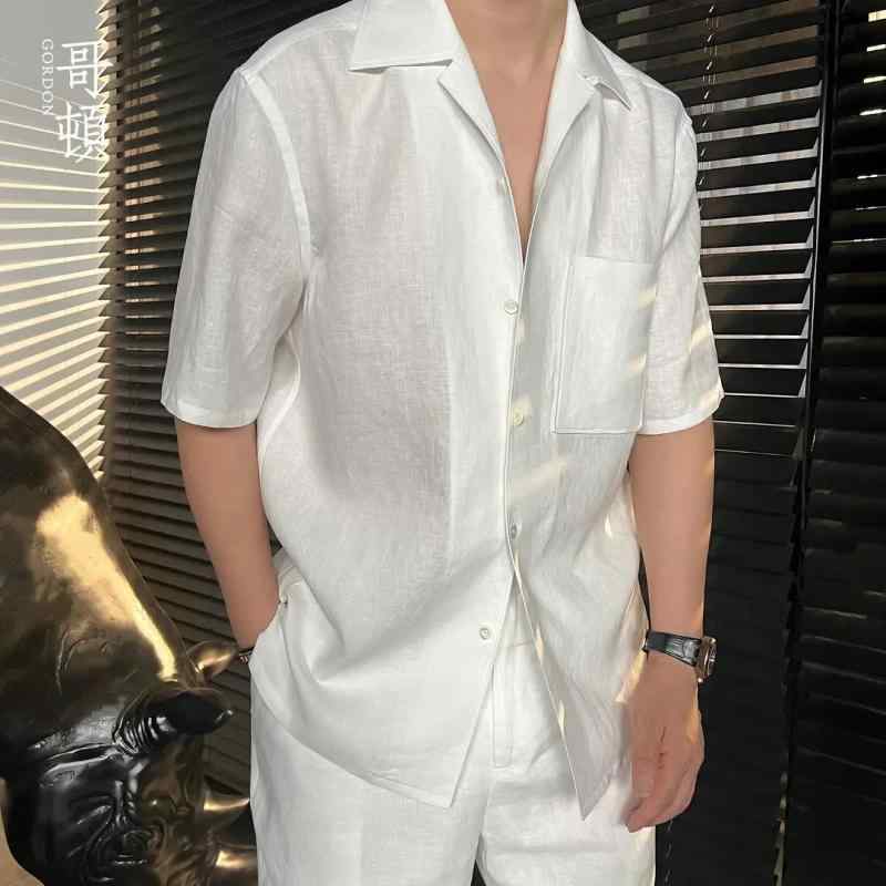 夏 メンズ 短袖 シャツ 無地 麻 ポケット ゆったり シンプル 高級感 薄手 フィット カジュアル トップス 吸湿速乾 軽量 普段使い