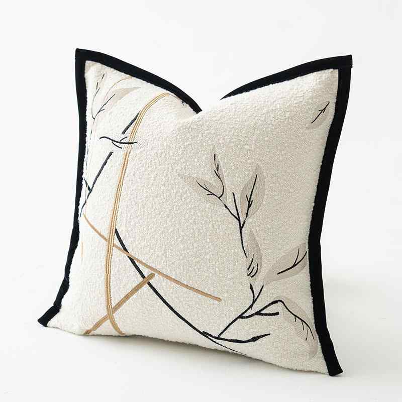 クッションカバー 刺繍 現代中式 抱き枕 ソファ クッション ベッドヘッド ソフトインテリア 高級感 綿素材 花柄刺繍 部屋装飾 快適 軽量 日常使い