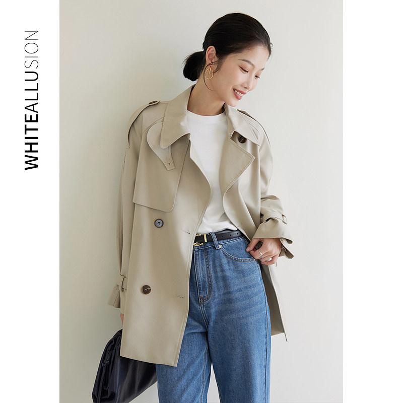 トレンチコート レディース 春秋 高級感 小柄対応 ショート丈 上品 アウター ジャケット カジュアル 普段使い 軽量 スタイリッシュ トップス