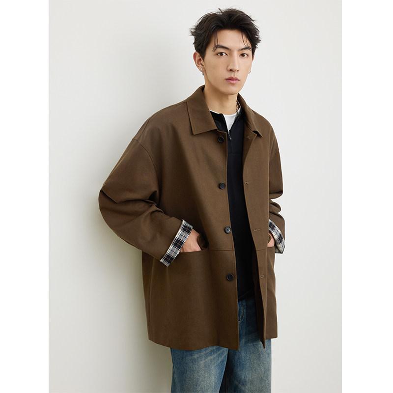 メンズ トレンチコート スタンドカラー 中長丈 高級感 カジュアル チェック柄 格子柄 春秋 アウター 普段使い ウインドコート ロング丈