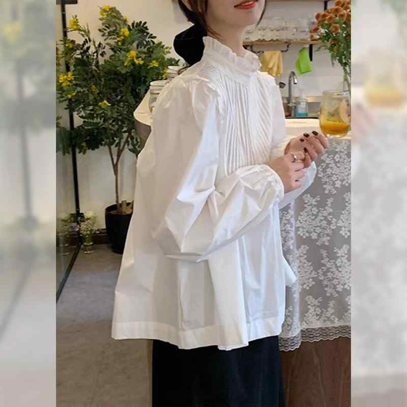 ブラウス 女性用 ゆったり 立襟 フリル シャツ トップス スタイリッシュ ユニーク コーディネート 普段使い カジュアル