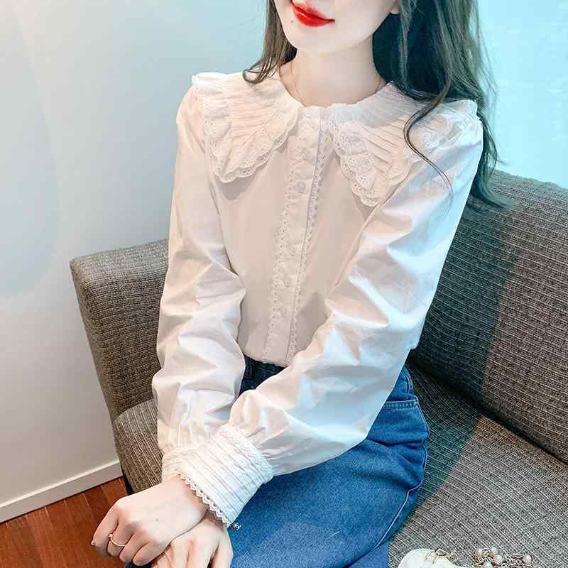 レディース 春 韓国 ドールカラー フリル シフォン ブラウス 長袖 トップス 甘美 かわいい 軽やか 透け感 春夏 フェミニン スタイル