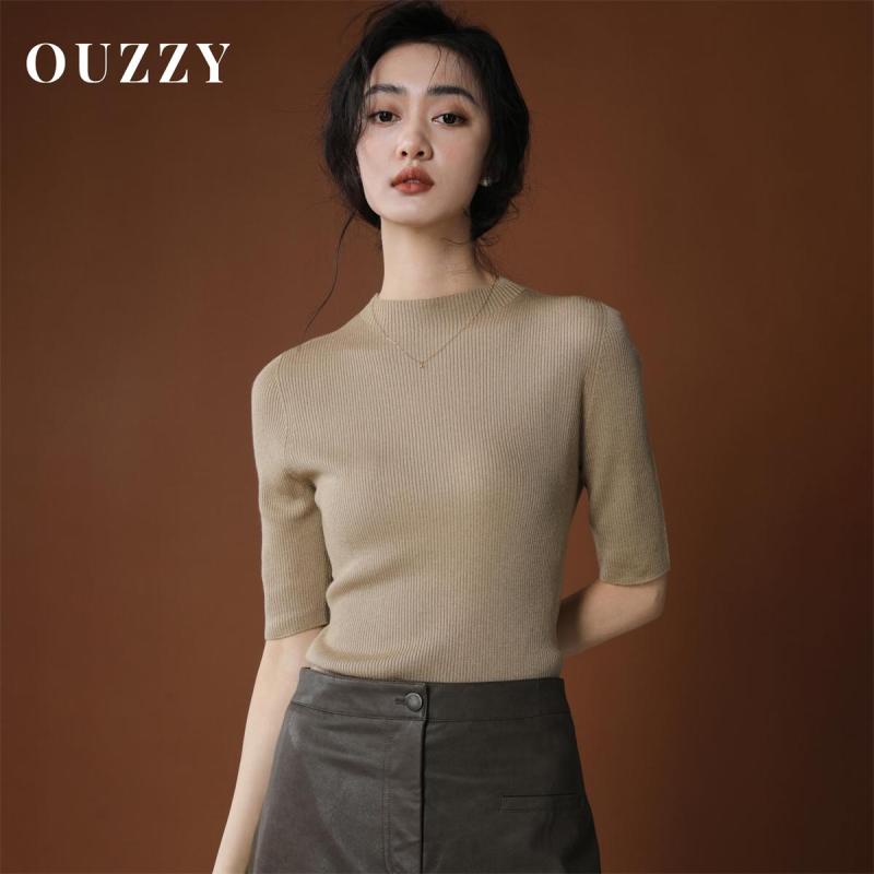 ニット Tシャツ レディース 薄手 モックネック メリノウール ショート丈 中袖 高級感 インナー 暖か 吸湿速乾 通勤用 普段使い|リバーパディ
