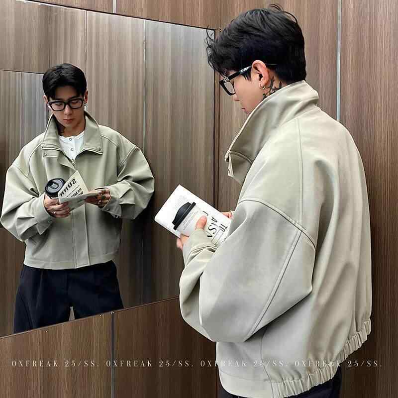 ジャケット メンズ ハリントン ショート丈 フィット パイロット アウター 折り畳み襟 切り替え カジュアル 普段使い 軽量 コットン調 春夏 秋冬対応