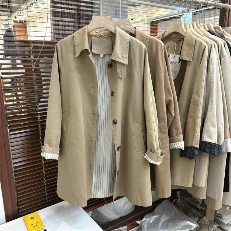 トレンチコート レディース ゆったり 中長丈 小柄対応 高級感 シングルブレスト カジュアル 春物 合わせやすい アウター デイリー 普段使い 軽量 素材 コットン 混｜リバーパディ