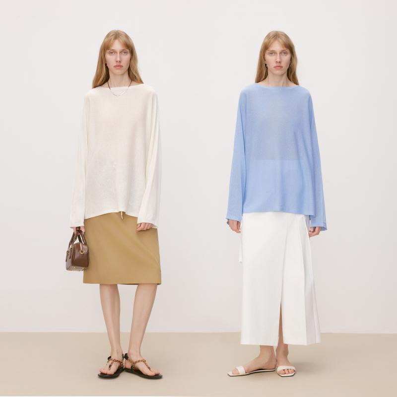 ニットガウン 夏 UVカット 軽量 薄手 リネン ゆったり リラックス ラッパースリーブ エアリー 女性用 羽織り 長袖 トップス 吸湿速乾 通勤 普段使い｜リバーパディ