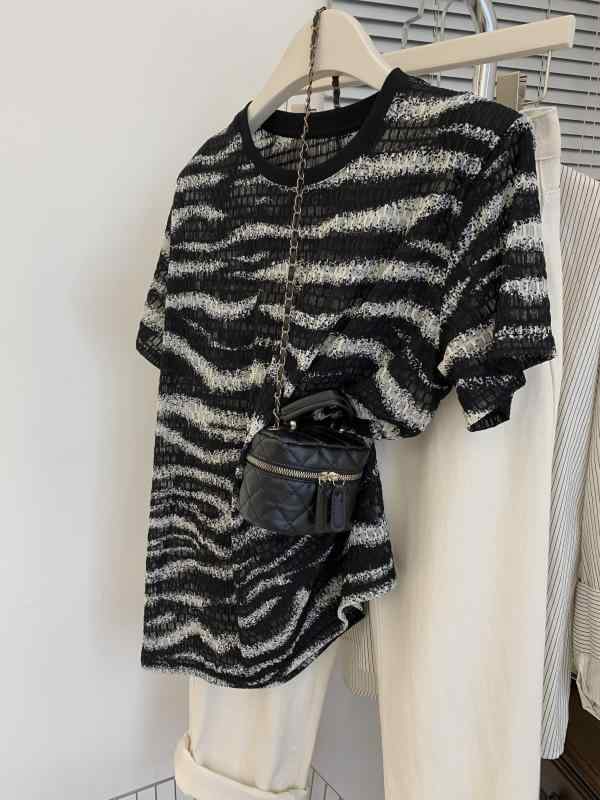 半袖Tシャツ レディース ストライプ 接触冷感 ニット 夏 薄手 吸湿速乾 通気性 軽量 おしゃれ カジュアル トップス 日常使い