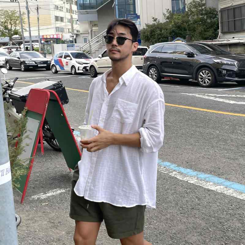 成人男性用 長袖 リネンプルオーバー 上衣 白 御前上等感 綿織物リネン 春夏 薄っぺら 心地よい ゆったり トップス アウター 普段使い走り 軽さ 通い
