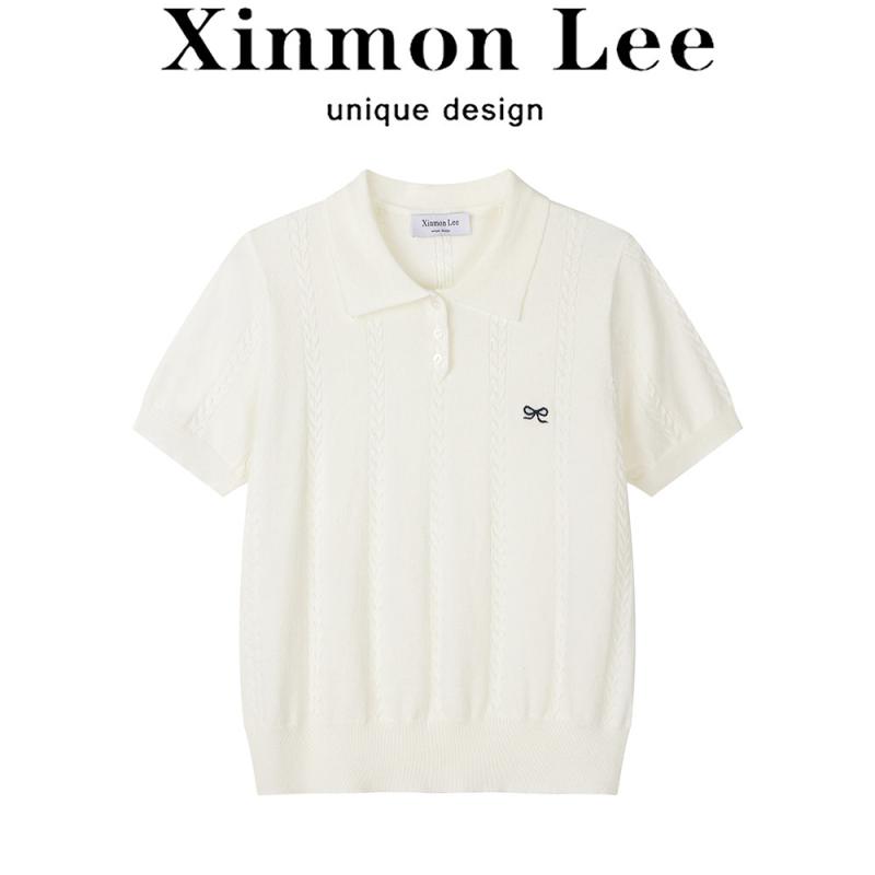 レディース ニットTシャツ 短袖 夏用 ポロ襟 ゆったり カジュアル フランススタイル 軽量 吸湿速乾 トップス コットン混 ベーシック 日常使い