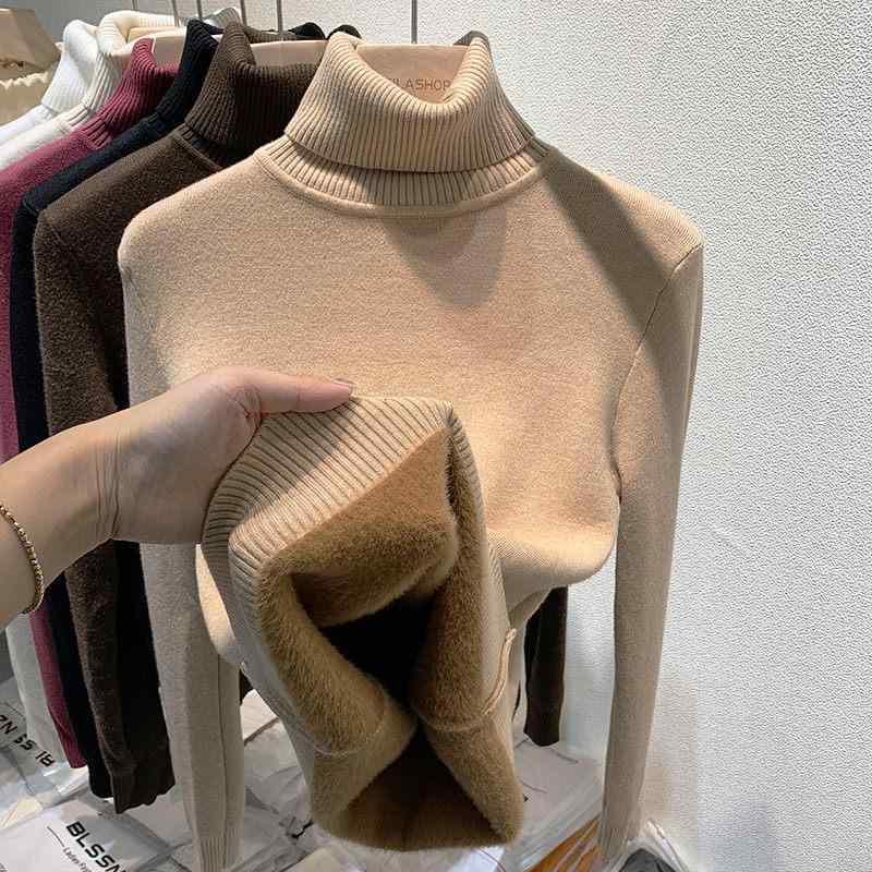レディース ハイネック ニット セーター 厚手 起毛 フリース インナー トップス 秋冬 暖か 伸縮性 ベースレイヤー 普段使い