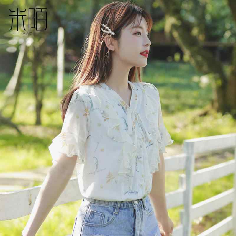 レディース 夏 短袖 花柄 シフォン ブラウス 小柄向け ユニーク 軽量 通気性 フェミニン トップス カジュアル 普段使い 4,675円