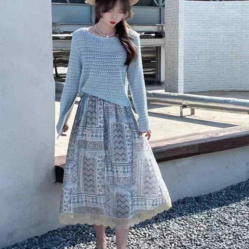 レディース スカートセット 夏用 エスニック 花柄 プリント フレア ミディ ビーチ リゾート 2ピース 軽量 通気性 好｜リバーパディ
