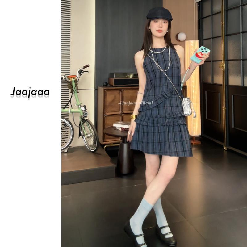レディース 衣裳 無袖 読み合わせる柄 ゆったり フラウンス 相応う 心地好い  日常使い走り 軽さ 伸縮性 綿織物混 MIDI丈 A伝達ルート 春夏 座標