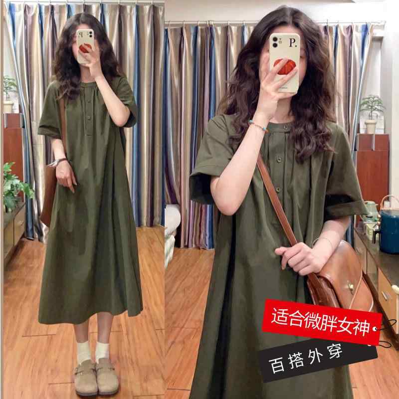 ワンピース レディース 夏 膝下 シャツ カジュアル スタイル 大きいサイズ ぽっちゃり対応 日系 個性的 外出用 軽やか シルエット 通勤 普段使い コットン 混 紡績 素材 ビッグ サイズ 対応 Vネック 風 ブラック ピンク アイボリー