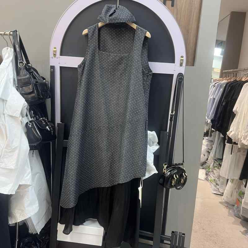 衣装 レディース 夏用 韓国 点点柄 アシメトリーヘム フィッシュテール 短袖 御召しもの 心地好い 普段使い走り 口さかしい 影ぼうし