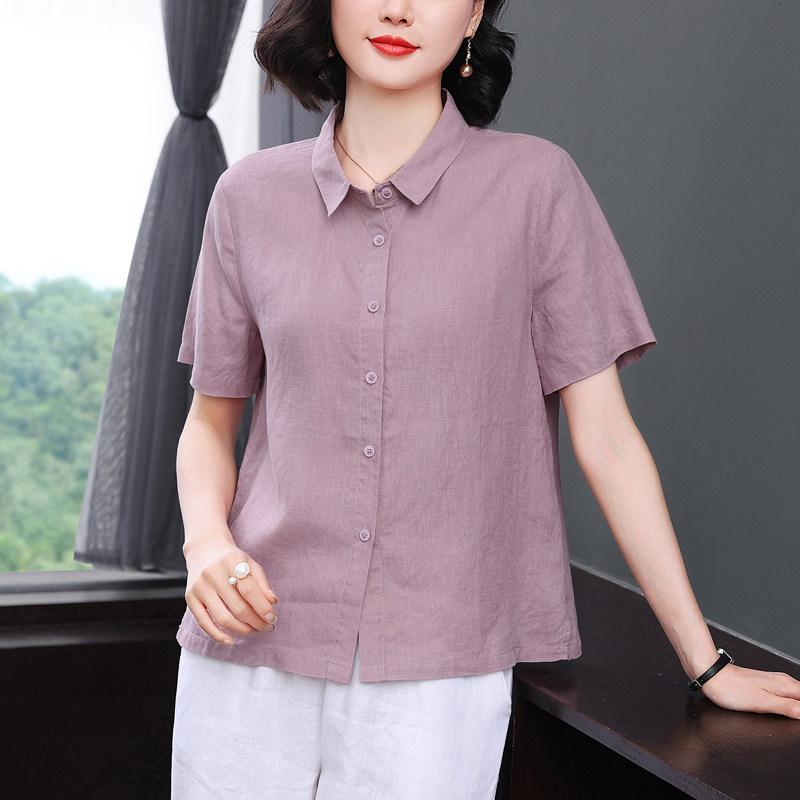 レディース 半袖 麻 プルオーバー 夏 薄っぺら 心地よい ゆったり 照明ランプ色合い トップス トップ 普段使い走り 軽さ 吸湿速乾 名取り草落ちこむ 綿織物混 象牙色 ベージュ