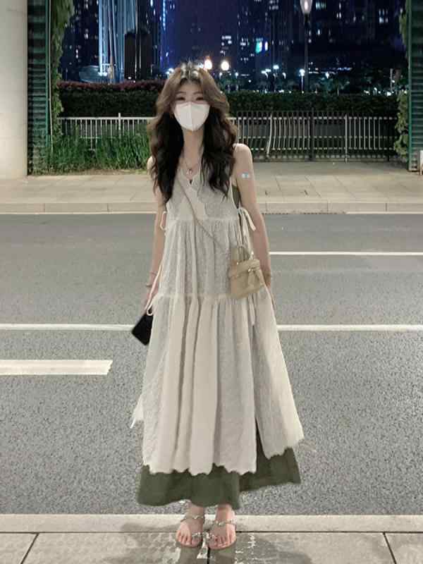 衣装 成人女性用 夏 ノースリーブ ロング ゆったり 刺しゅう 自然的 花の冠yd か細い 窈窕たる 御召しもの キャミソール風 森うしろ帯 ビッグ影ぼうし 軽さ 吸湿速乾