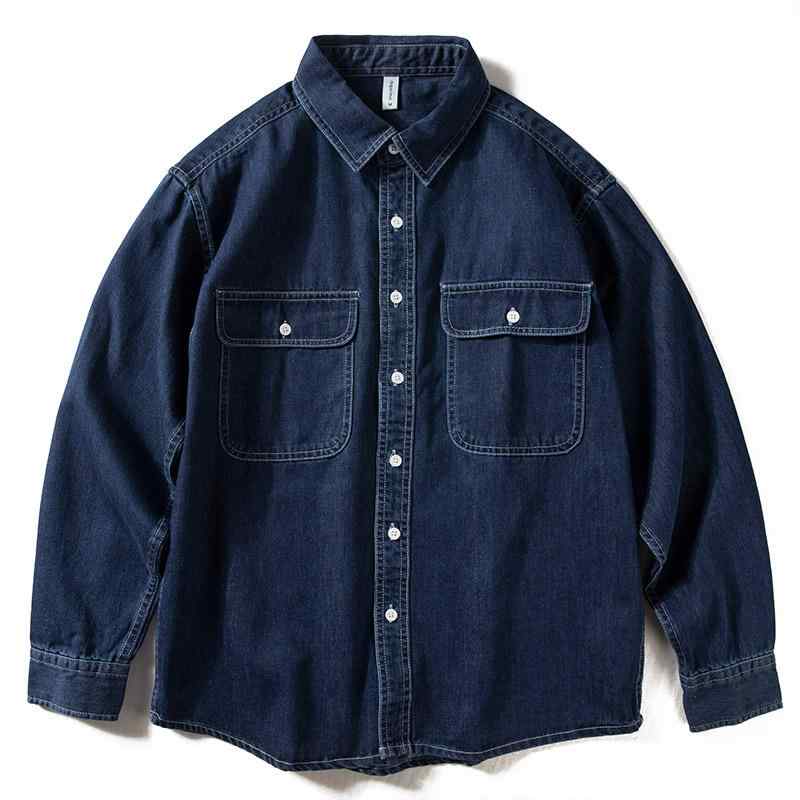 メンズ デニム 長袖 シャツ 綿 リラックスフィット アメカジ カジュアル トップス レトロ シンプル 春秋 普段使い ゆったり シルエット