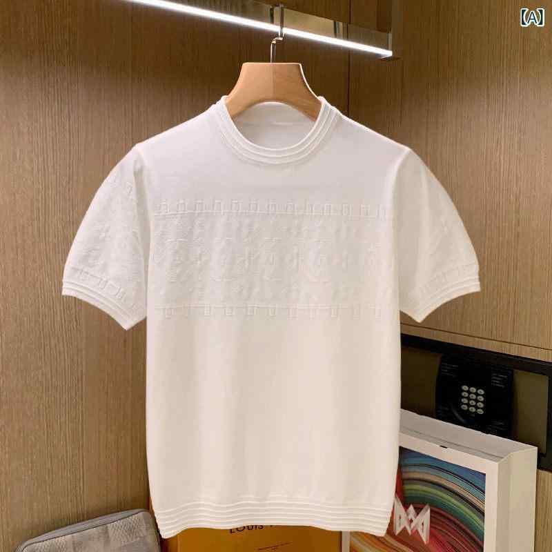 メンズ 短袖 Tシャツ インナー 無地 白 カジュアル スリムフィット ニット風 織り柄 トップス ベースレイヤー 普段使い 伸縮性 コットン調