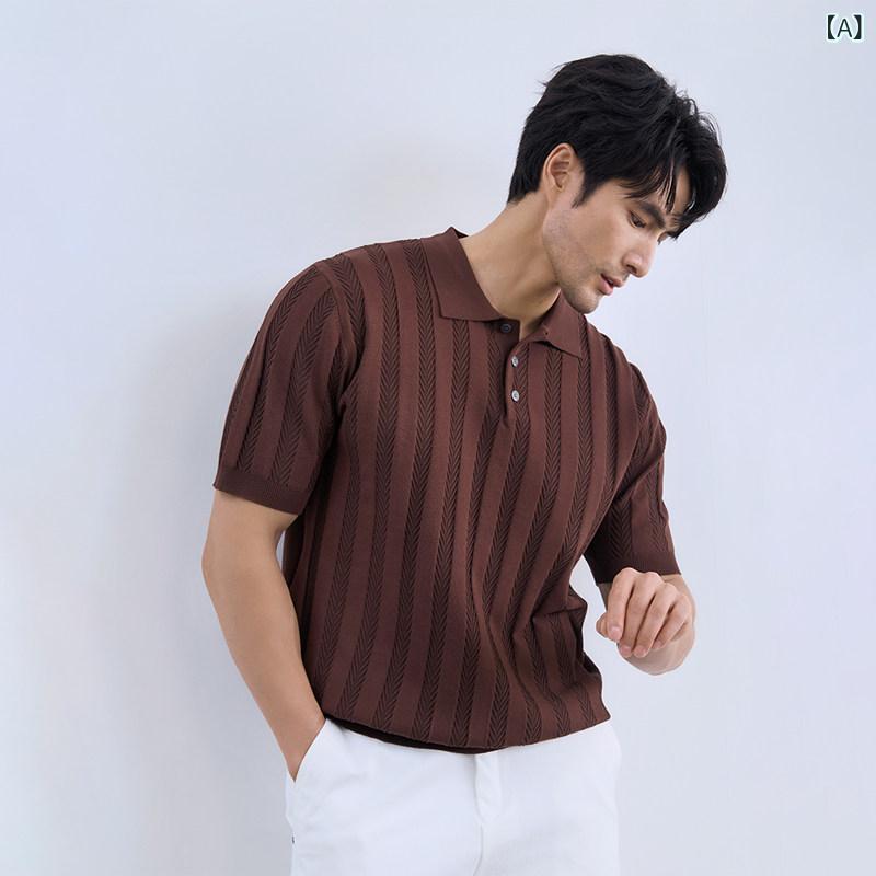 スポーツシャツ メンズ レトロ 編み物 半袖 御前上等感 赤銅色 色合い 心地よい トップス 普段使い走り 今めかしい  軽さ 原料品
