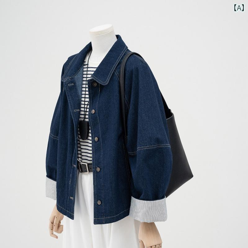 レディース デニム ジャケット 春 韓国 レトロ ゆったり ステッチ ショート丈 カジュアル トップス コットン混 軽量 アウター｜リバーパディ